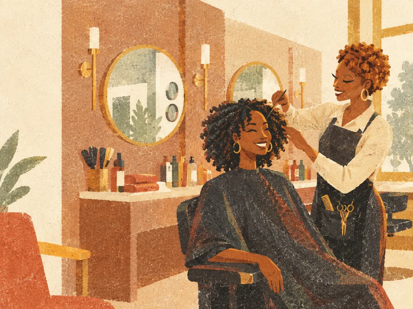 Client getting her textured hair styled at a Krowned salon